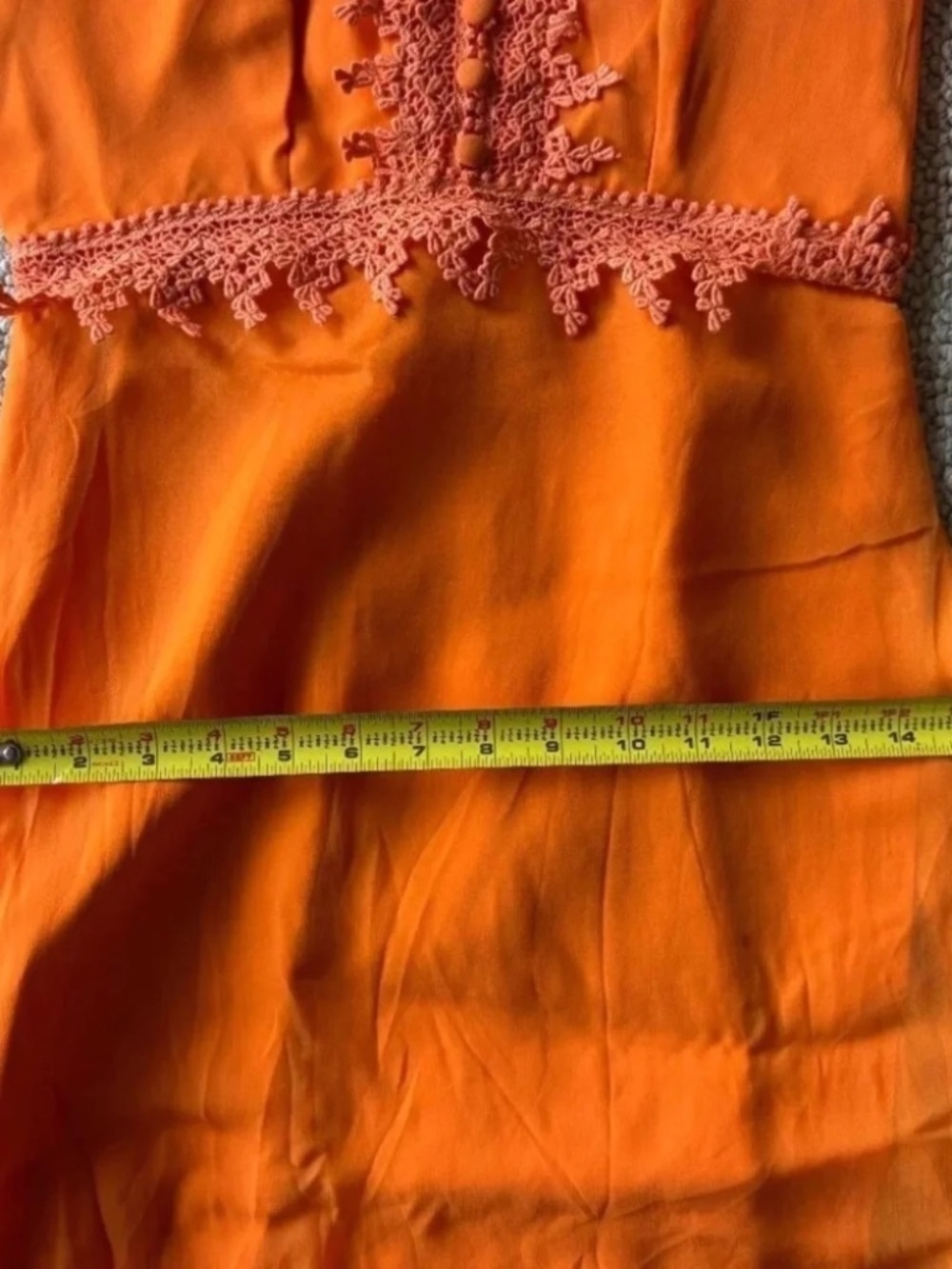 Vintage 70s Orange Prairie Maxi Dress Boho Cottagecore Lace Glam Ren Fair XS - Picture 16 of 16